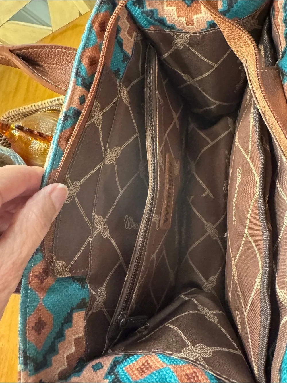 Wrangler Turquoise Aztec Canvas Satchel Crossbody Western Bag